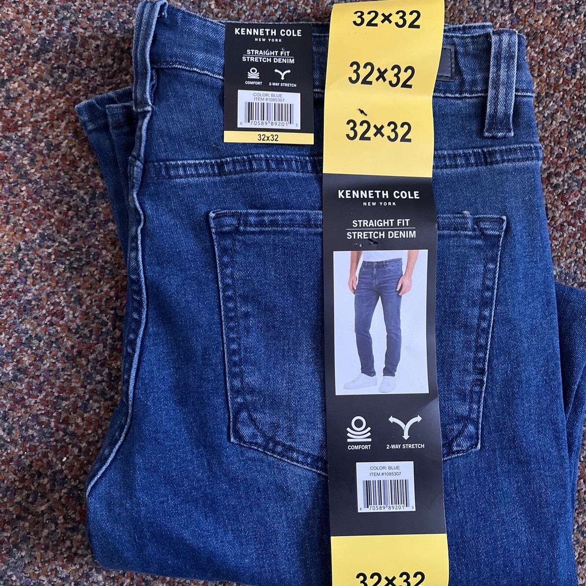 Kenneth Cole Men's Straight Fit 2 Way Stretch Denim Jeans