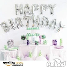 16" Silver Foil Happy Birthday Balloons Banner for Birthday Party