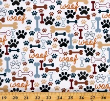 Cotton Dogs Pets Paw Prints Animals Cotton Fabric Print by the Yard D693.48