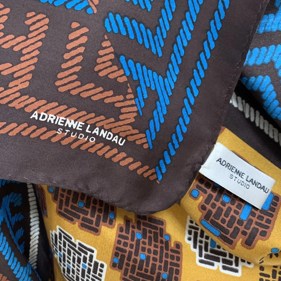ADRIENNE LANDAU STUDIO GEOMETRIC BROWN SQUARE silk scarf  35/34 in #A55 - Image 3 of 3
