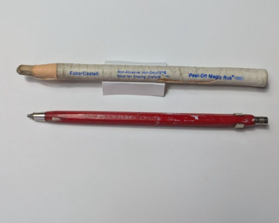 Vtg 60s Faber Castell Drafting Peel Off Magic Rub Eraser & Sure Grip Pencil