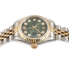 ROLEX LADY DATEJUST 79173 GOLD & STEEL 26MM GREEN DIAMOND DIAL FLUTED BEZEL-B&P 4