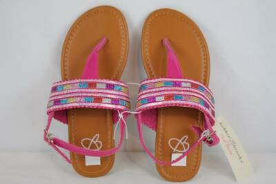 NEW Girls Sandals Size 1 Pink T Strap Thongs Kids Summer Shoes Flats Glitter