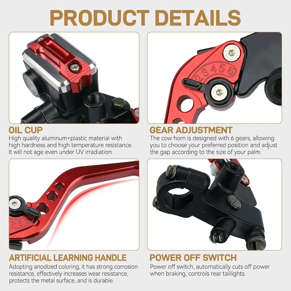 Juego de palancas de depósito de cilindro maestro embrague freno CNC universal de 7/8"" para motocicleta Foto 4 de 4