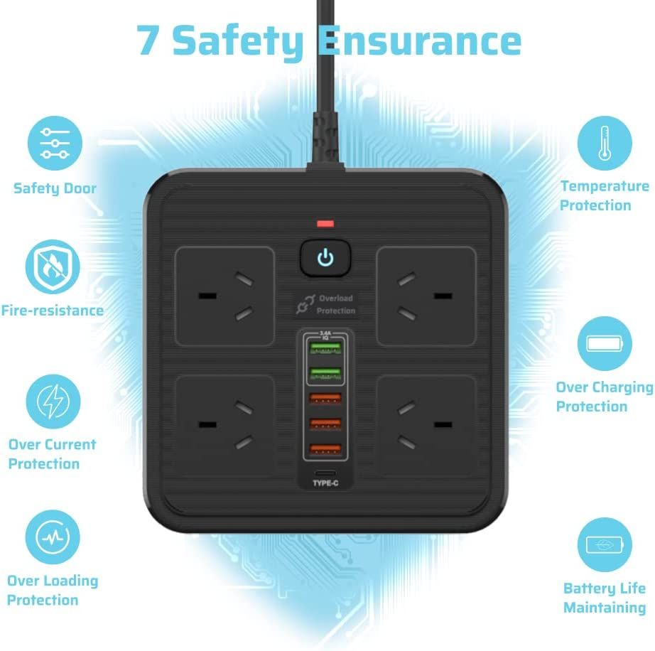 Surge Protector Australian Standard Power Board 2M 4 AC Outlets/5 USB Ports/1 Ty eBay