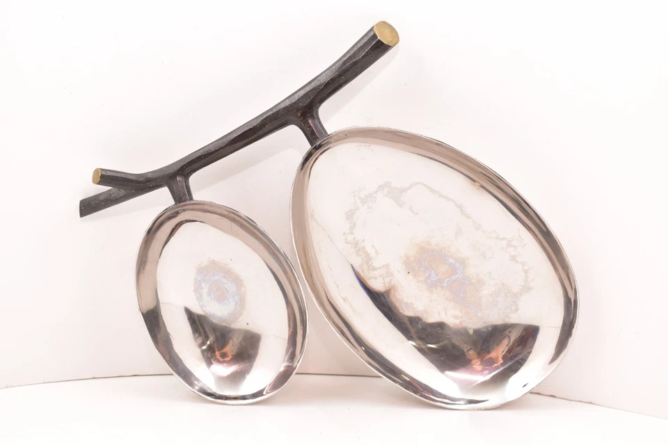 Michael Aram Pod Bronzed Botanical Branch Double Condiment Silver Olive Nut Dish - Image 4 of 4