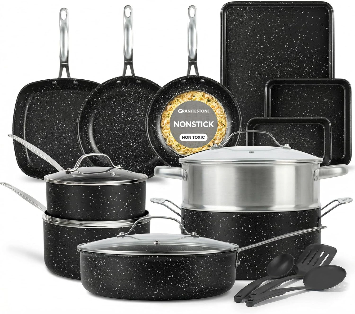 20 Pc Complete Pots and Pans Set Non Stick Cookware Set with Saute Pan, Bakeware
