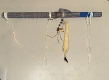 Native American Style Wood Flute - Totem Series W/Beads Bones And Mink Skin