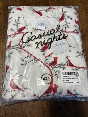 Casual Nights CARDINAL SNOW BIRDS Women's Sz 4X Flannel Long Sleeve Pajama Set