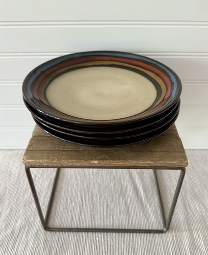 Mikasa Cosmos Stoneware Salad Plates 8.25” Brown w/Multi-Color Bands Set of 4 - Picture 13 of 15