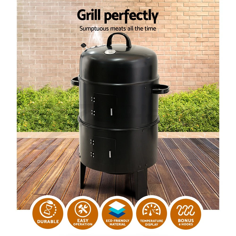 Grillz 3in1 Charcoal BBQ Grill Smoker Portable Outdoor Roaster Steel Camping