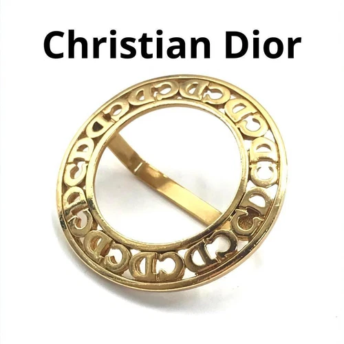 Christian Dior bague écharpe plaqué or logo CD cercle vintage 1,4 pouce