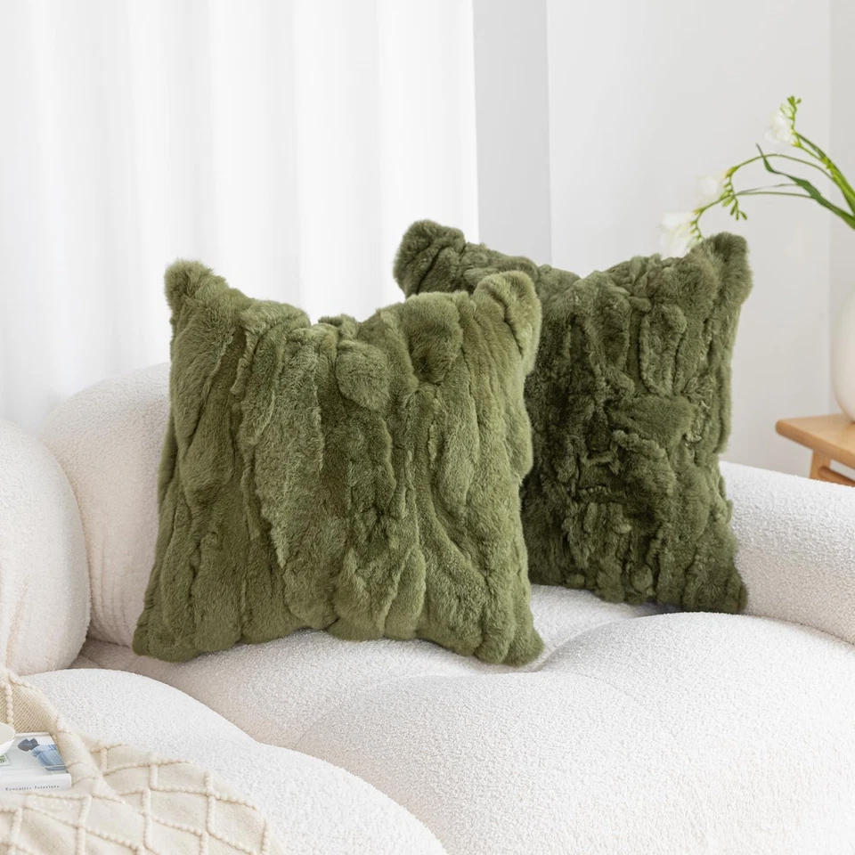 Rabbit Fur Throw Pillow Covers Decorative Fluffy Soft Fuzzy Plush Luxury Genu... - Image 3 of 4