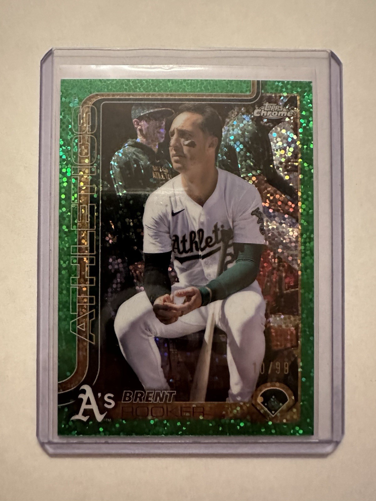Brent Rooker 2025 Topps Chrome #54 Image Variation SP Green Speckle /99 A’s