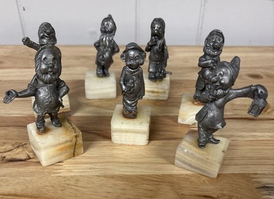 Italy Peltro Pewter Figures Statue Walt Disney The Seven Dwarfs On Marble Bases