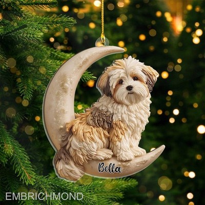 Personalized Havanese Dog Sit On The Moon Ornament, 2D Flat Ornament,