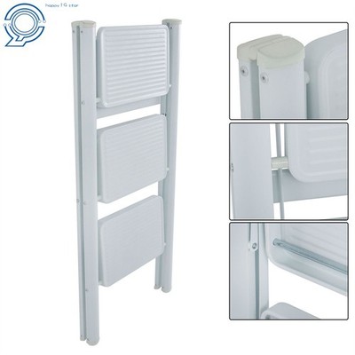 Carbon Steel 3 Step Ladder Folding Step Stool w/ Wide Anti-Slip Pedal White