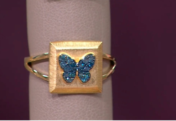 Alternate view of Rarities Carol Brodie Gold Plated Blue Diamond Talisman Butterfly Ring Nwt