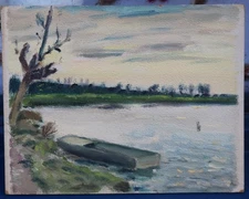 Vintage French painting - French coastal landscape - oil - Monet interest