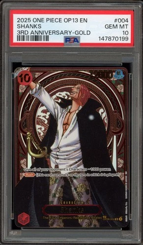 One Piece CCG Shanks 3rd Anniversary Gold OP09-004 PSA 10 Gem Mint