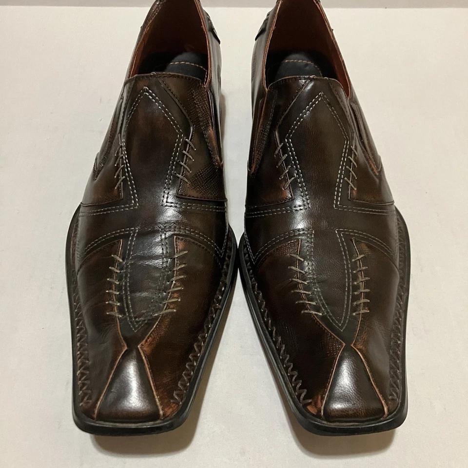 Robert Wayne Beatle Hand-Pick Stitching Cross Square Toe Loafer Brown Size 10 - Image 3 of 4