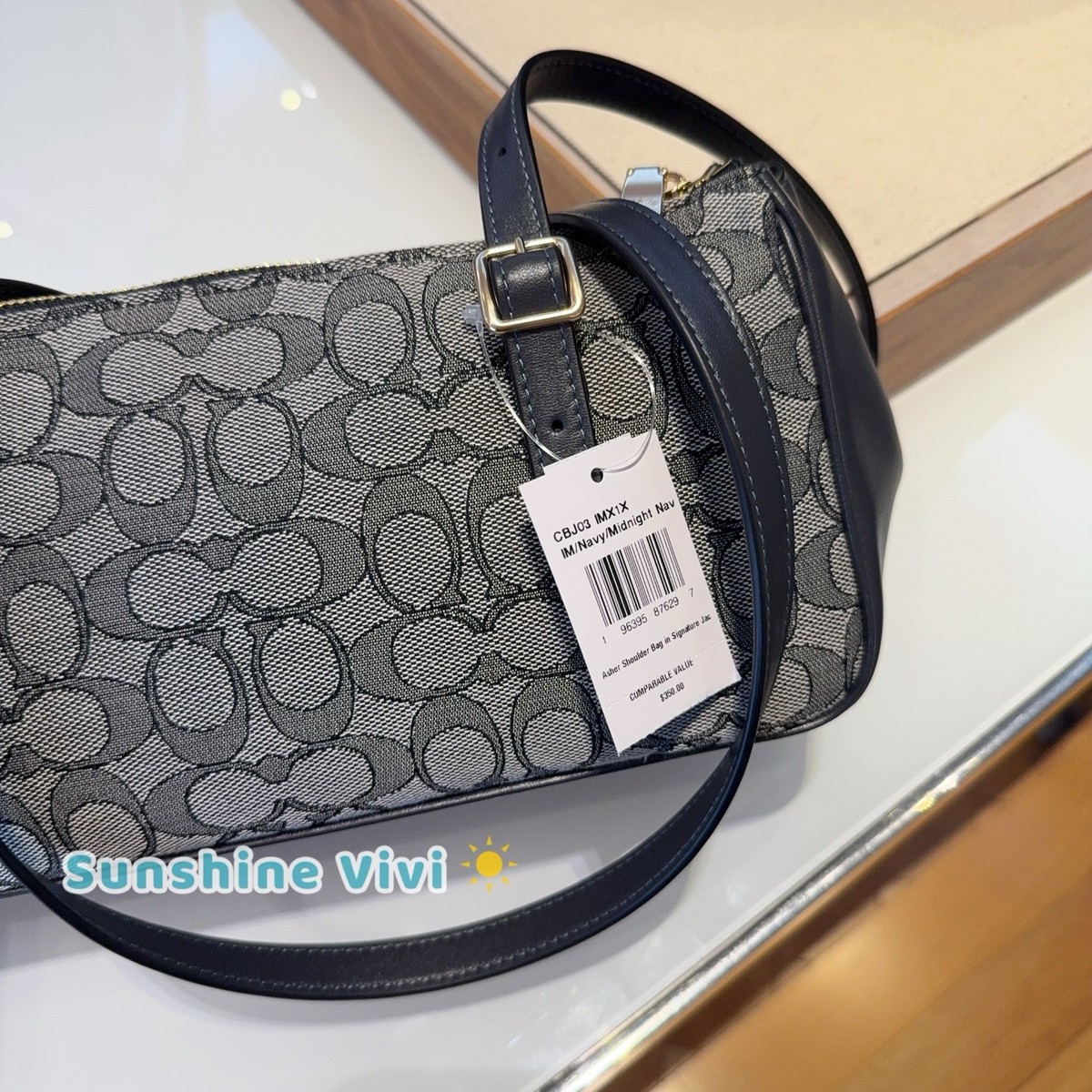 NWT Coach Asher Shoulder Bag In Signature Jacquard CBJ03 Gold/Navy