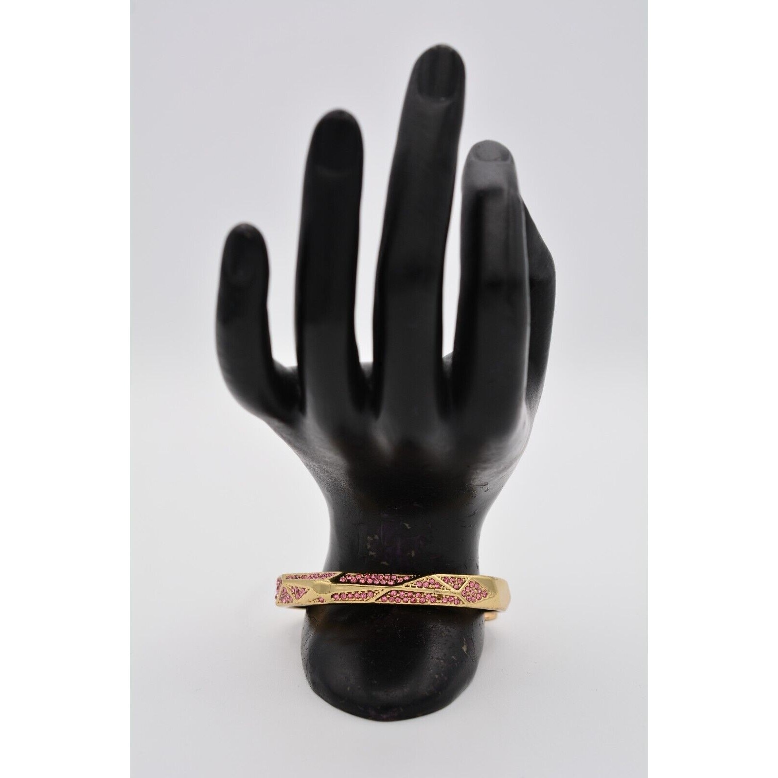 Statement Bangle Bracelet Pave Pink Rhinestone Cr… - image 6