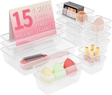 15 PCS Clear Plastic Drawer Organizer Set, 4 Sizes Versatile Bathroom