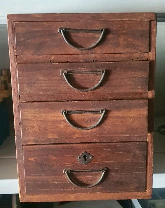 Japanische antike kleine Truhe aus Holz, Schrankbox, Retro-Vintage, 16 x 22 x 28 - Bild 2 von 4