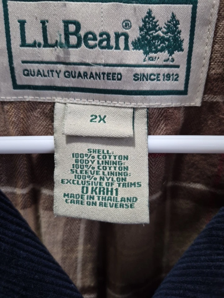 L.L. BEAN VINTAGE NAVY/ BROWN CORDUROY FLANNEL LINED CHORE COAT SIZE 2X OKRH1 - Image 2 of 4