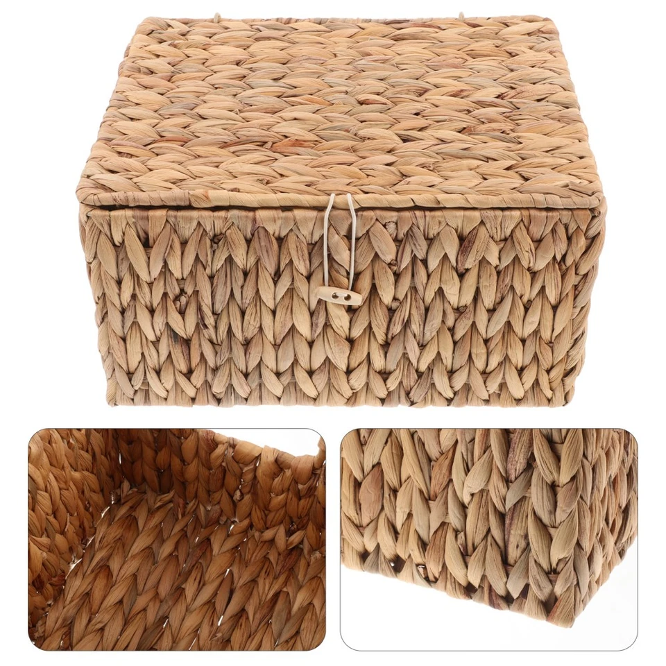  Rectangular Storage Basket Heavy Duty Decorative Woven Box with Lid for - Image 3 of 4