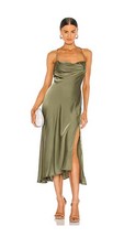 New ASTR the Label Gaia Sage Green Satin Slip Midi Dress Medium