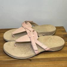 Vionic Karley Sandals Women's 9 Pink Leather Comfort Strappy Thong Flip Flop