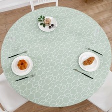 Round Vinyl Fitted Tablecloth with Flannel Backing Elastic Edge Design Table ...