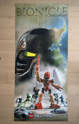 LEGO BIONICLE 2001 Store Display Banner Toa Mata Tahu + Clips & Bag 200x90cm