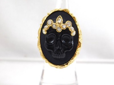 ALEXIS BITTAR Elements Muse D'Ore Black Agate Crystal Skull Cameo Ring sz 6