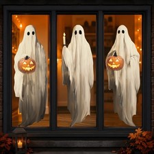 Halloween Decorations Window Clings Decor, 3pcs Extra Large Scary White Ghost...