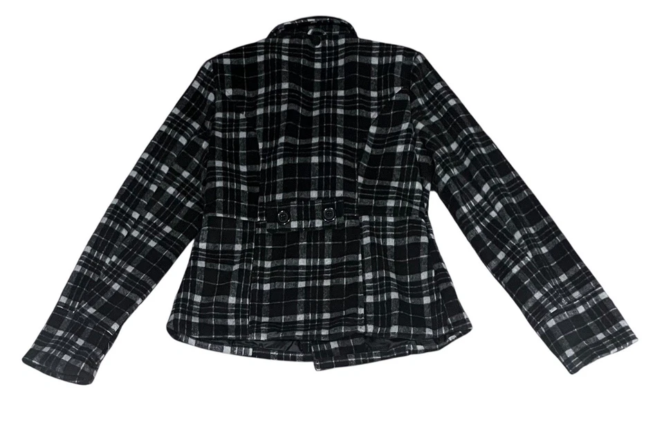 NWT Jou Jou Women’s Size S Black White Plaid Double Breasted Peacoat Jacket. - Image 2 of 4