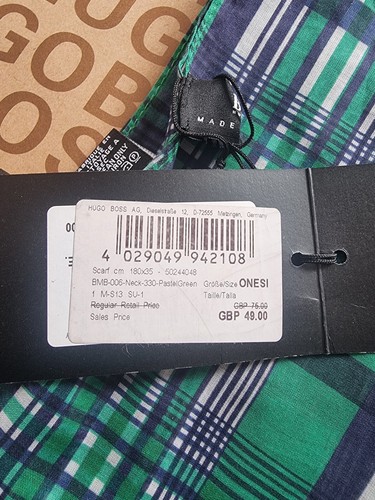 Nuevo Hugo Boss Hombre Mujer Unisex Verde Azul Cuadros Cuello Traje Hecho en Italia Bufanda - Imagen 9 de 17