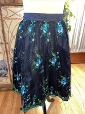 VINTAGE HALF APRON BLACK WITH ORGANZA OVERLAY AND BLUE EMBROIDERY VERY PRETTY