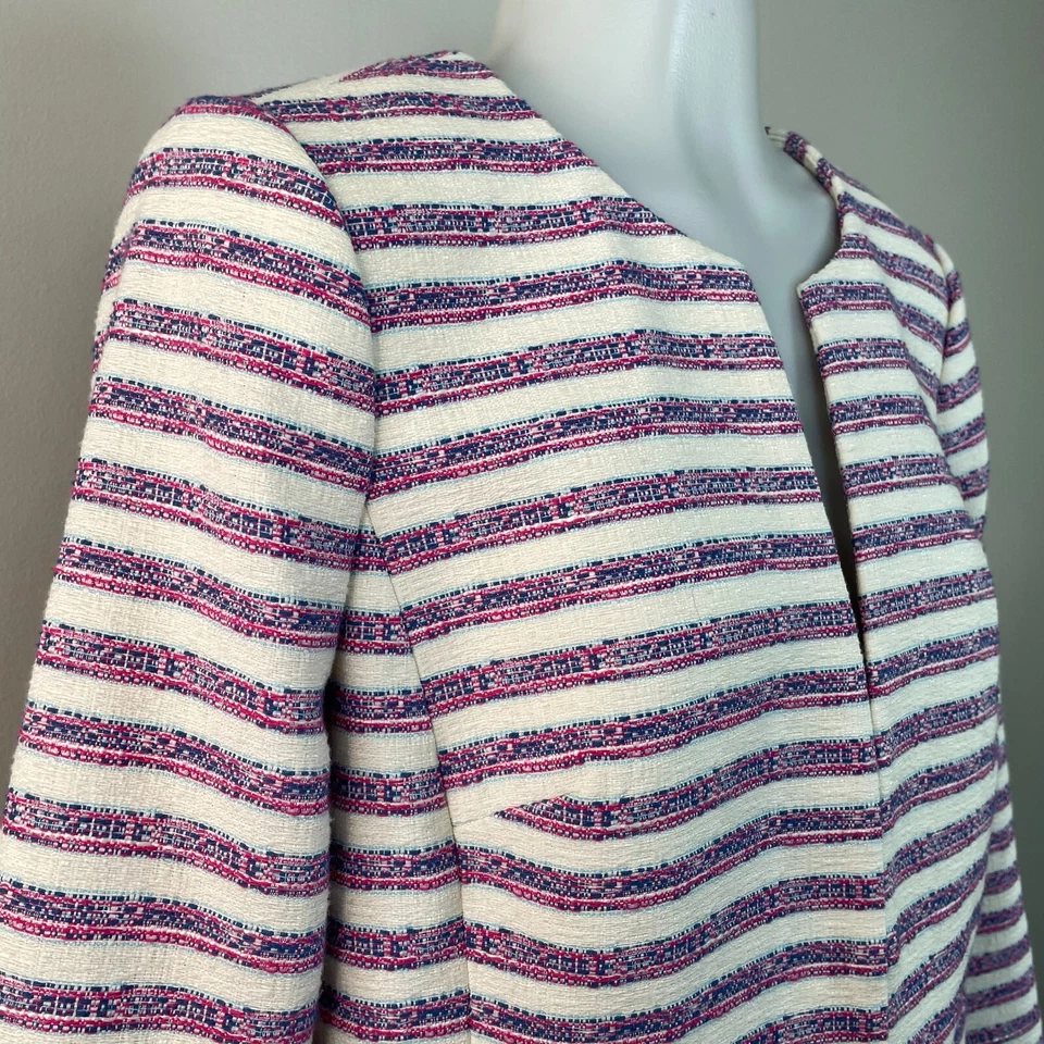 Talbots Jacket 6 Striped Tweed White Blue Pink Women's Blazer - Image 2 of 4