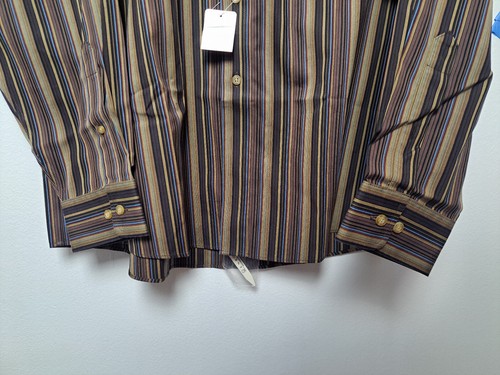 Enro - Mens' Long Sleeve Button Down Shirt (Chocolate Striped) XLT - New - Picture 5 of 6
