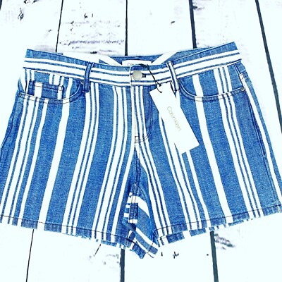 Calvin Klein Womens Striped Jean Shorts 100% Cotton Size NWT