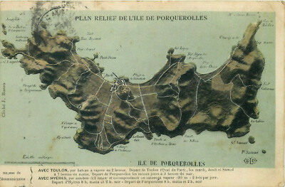Relief map of the island of Porquerolles postcard
