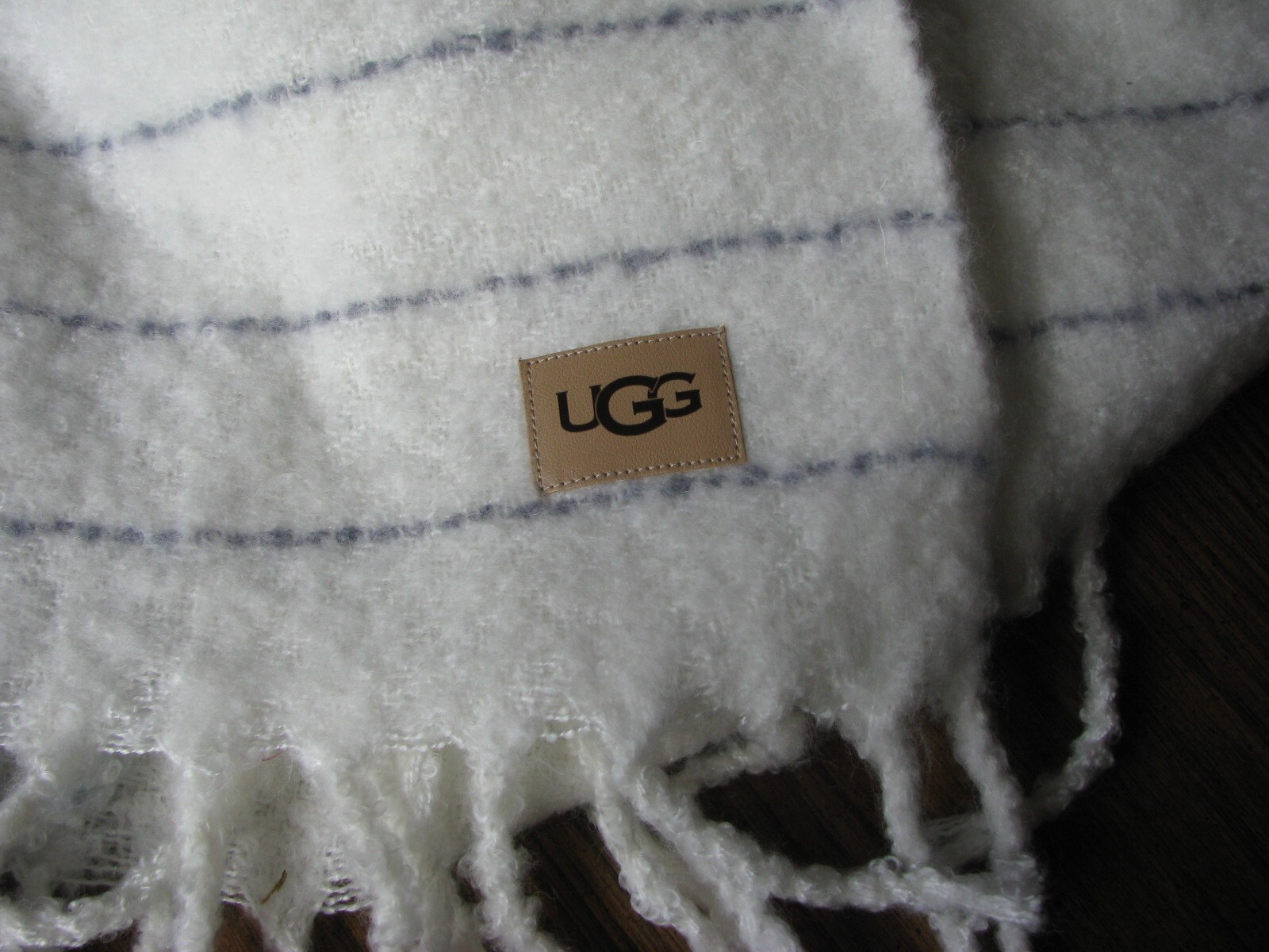 Ugg Gray/Cream Muted Plaid WoolBlend Throw Blanket 50x70"Plus Fringe