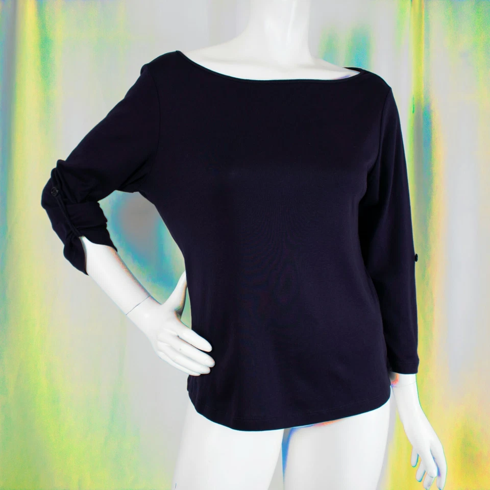 Top Ralph Lauren azul marino de algodón liso para mujer con lengüeta enrollable talla L Foto 3 de 4