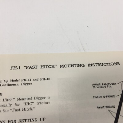 Vintage 1970s Continental Belton FH-1 Fast Hitch Mounting Instructions