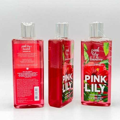 Bath & Body Works Pink Lily Bamboo 8oz Shower Gel with Tahitian Monoi Oil 3-Pack - Picture 2 of 3