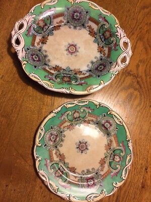 Two Antique Porcelain Serving Dishes (Oval and Round,  Floral Design, MADE IN UK