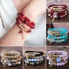 4pcs/set Boho Multilayer Natural Stone Tassel Bracelet Beaded Bangle Women Gift
